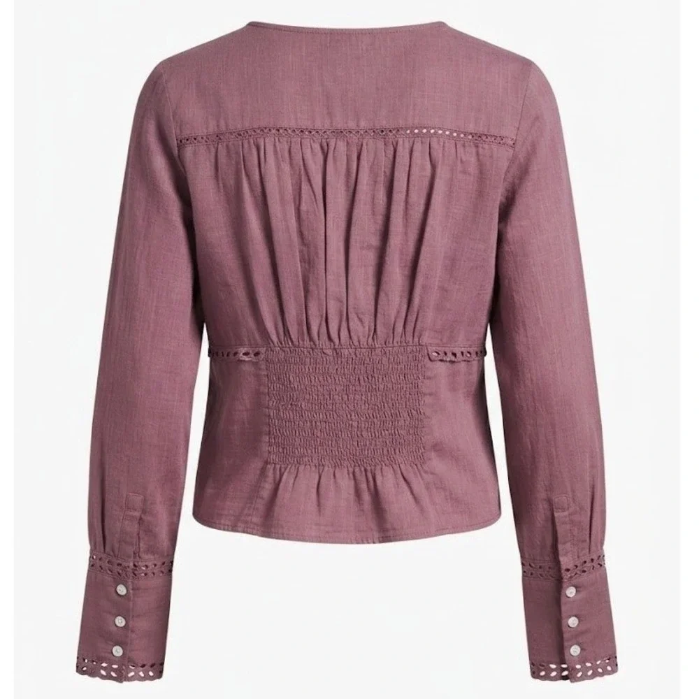 NEW Free People Purple Eyelet Square Neck Button Front Peasant Blouse XL - IW